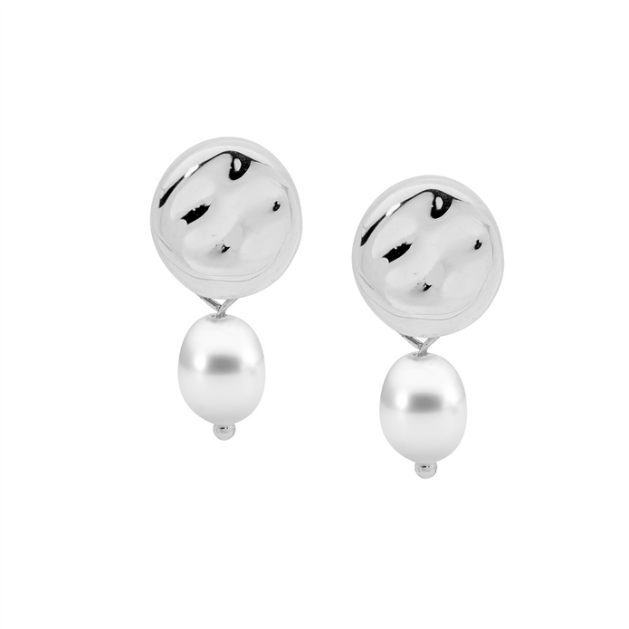 Ellani Stainless Steel Freshwater Pearl Disk Stud Earrings