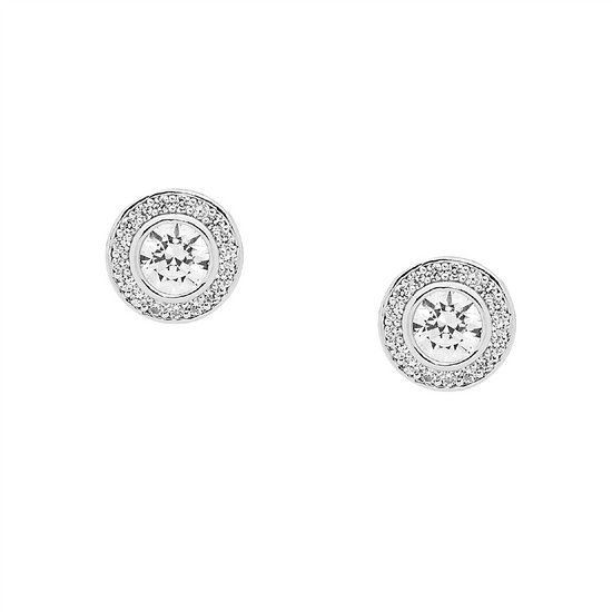 Ellani Sterling Silver Cz Halo Stud Earrings