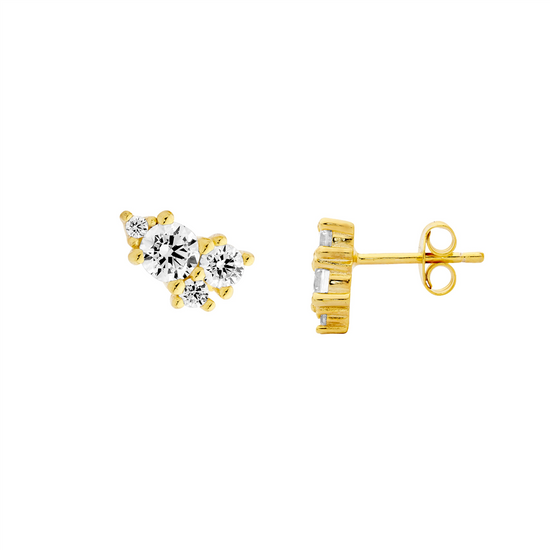 Ellani Sterling Silver Gp Cz Cluster Stud Earrings