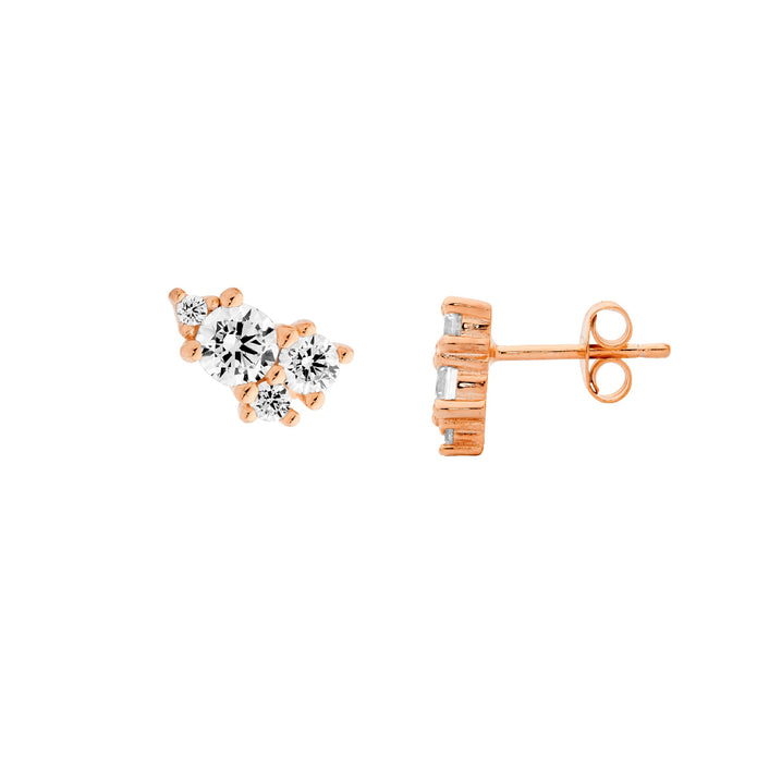 Ellani Sterling Silver Rpg Cz Cluster Stud Earrings