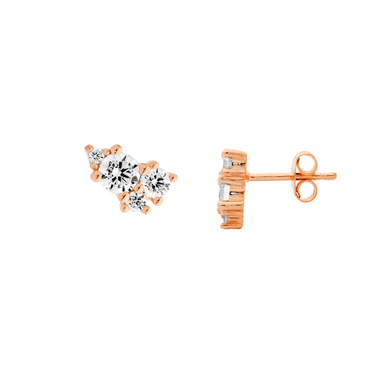 Ellani Sterling Silver Rpg Cz Cluster Stud Earrings