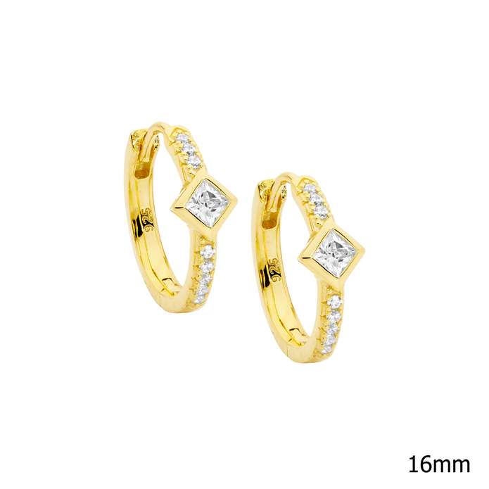 Ellani Sterling Silver Gp Cz 16mm Hoop Earrings 2