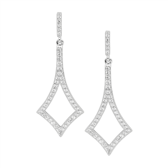 Ellani Sterling Silver 40mm Cz Drop Earrings
