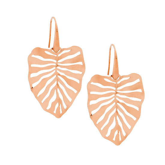 Ellani Stainless Steel Rgp 36mm Monstera Leaf Earrings