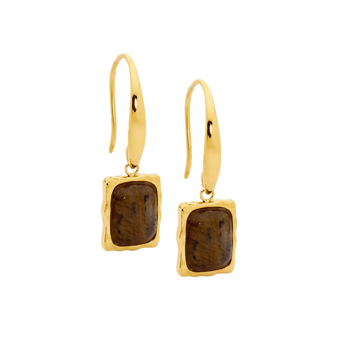 Ellani Stainless Steel Gp Labardorite Drop Earrings