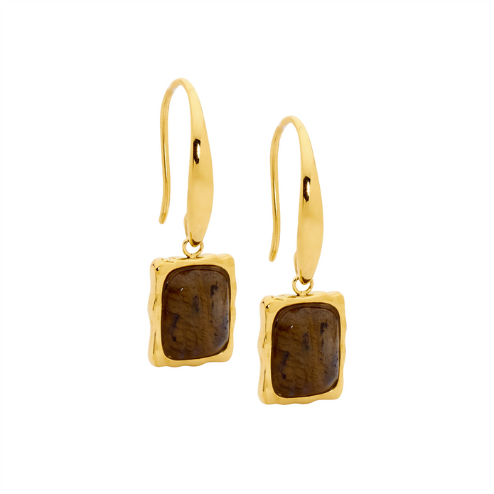 Ellani Stainless Steel Gp Labardorite Drop Earrings