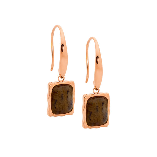 Ellani Stainless Steel Rgp Labardorite Drop Earrings