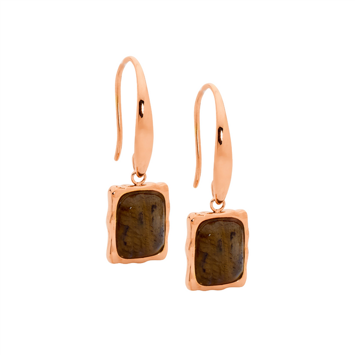 Ellani Stainless Steel Rgp Labardorite Drop Earrings