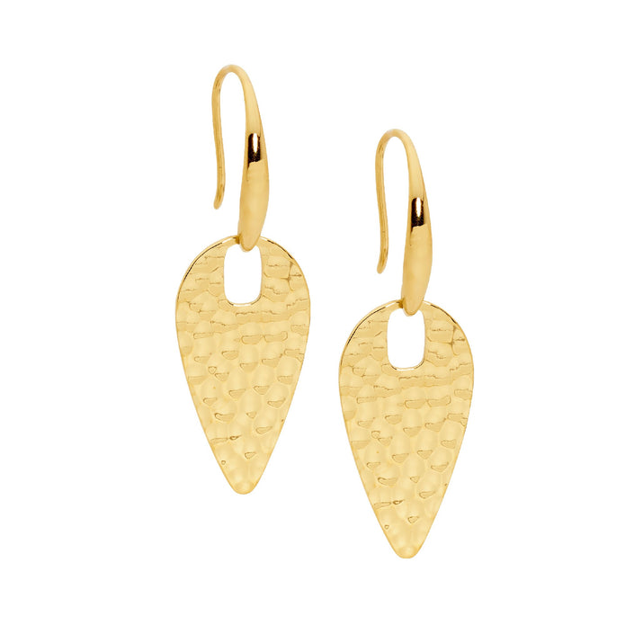 Ellani Stainless Steel Gp Hammered Spear Drop Earrings