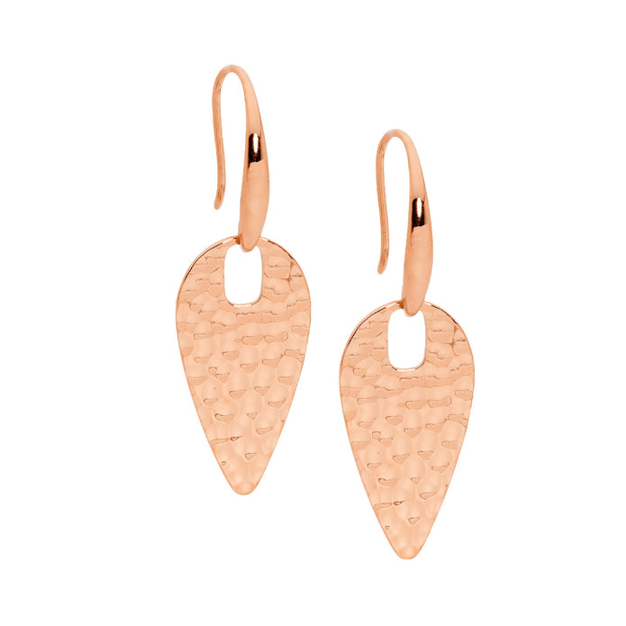 Ellani Stainless Steel Rgp Hammered Spear Drop Earrings