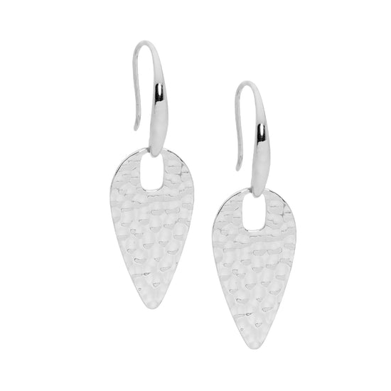 Ellani Stainless Steel Hammered Spear Drop Earrings