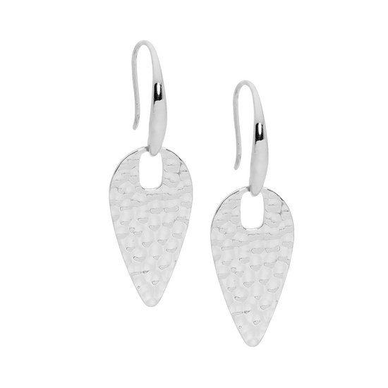 Ellani Stainless Steel Hammered Spear Drop Earrings