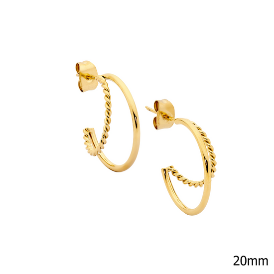 Ellani Stainless Steel Gp 20mm Double Hoop Earrings