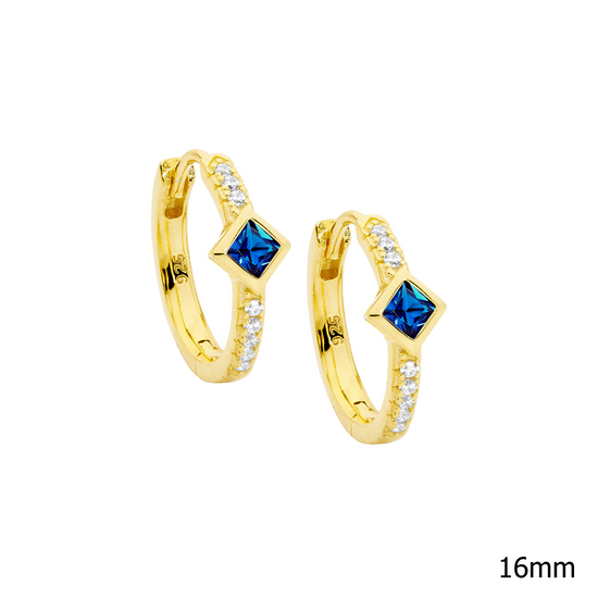 Ellani Sterling Silver Gp 16mm Blue & White Cz's Hoop Earrings