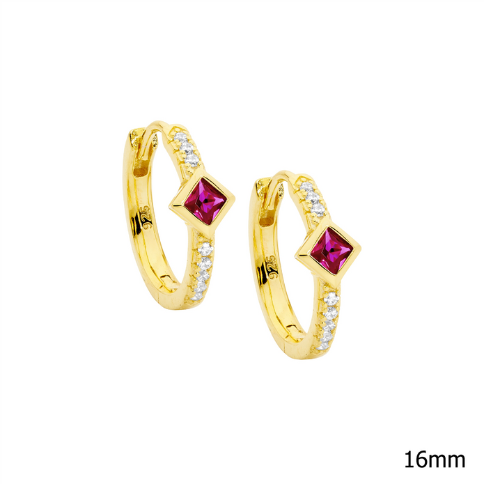 Ellani Sterling Silver Gp 16mm Red & White Hoop Earrings