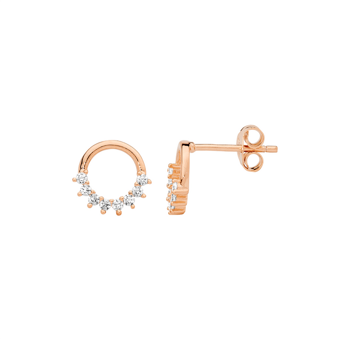 Ellani Sterling Silver Rgp Cz 9mm Open Circle Stud Earrings