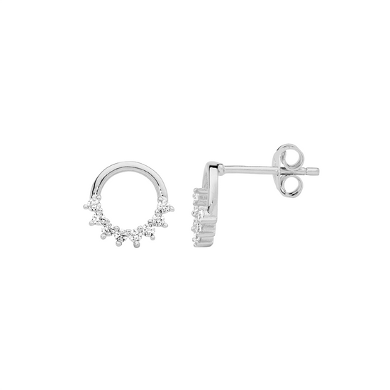 Ellani Sterling Silver Cz 9mm Open Circle Stud Earrings