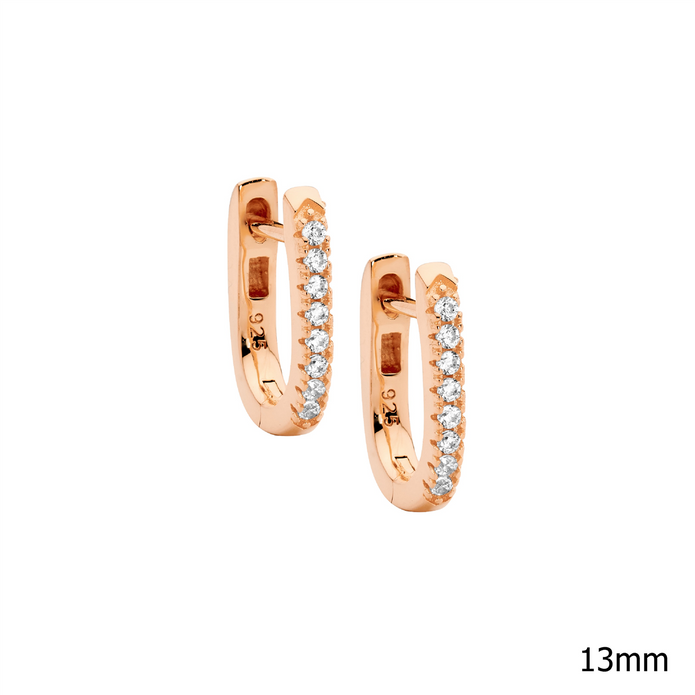 Ellani Sterling Silver Rgp Cz 13mm Oval Hoop Earrings