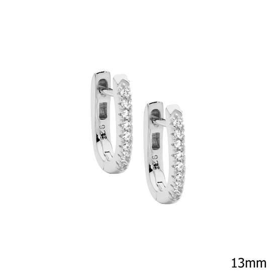 Ellani Sterling Silver Cz 13mm Oval Hoop Earrings