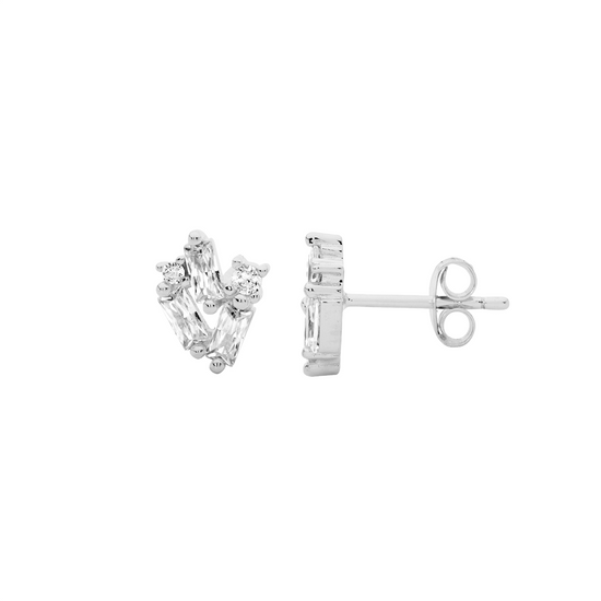 Ellani Sterling Silver Cz Cluster Stud Earrings