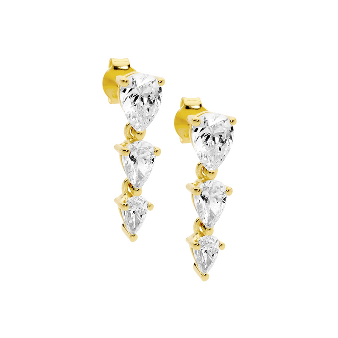 Ellani Sterling Silver Gp Cz Drop Earrings