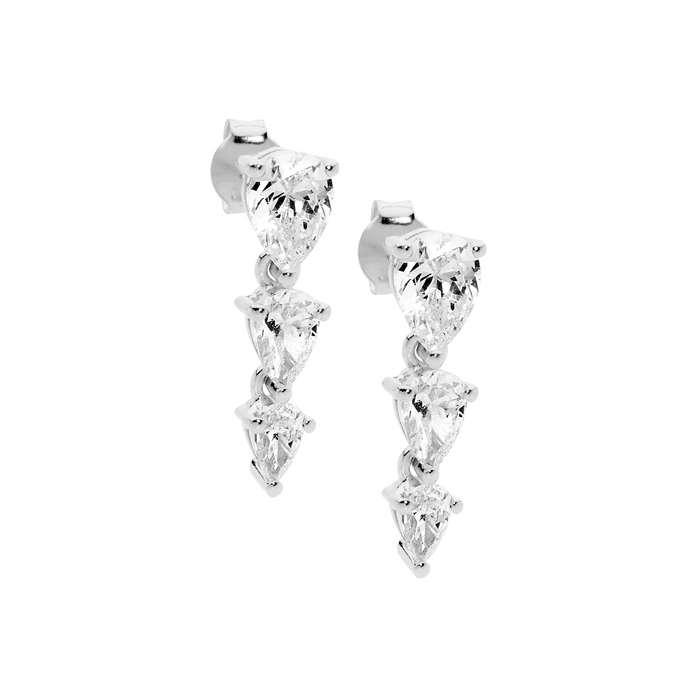 Ellani Sterling Silver Cz Drop Earrings