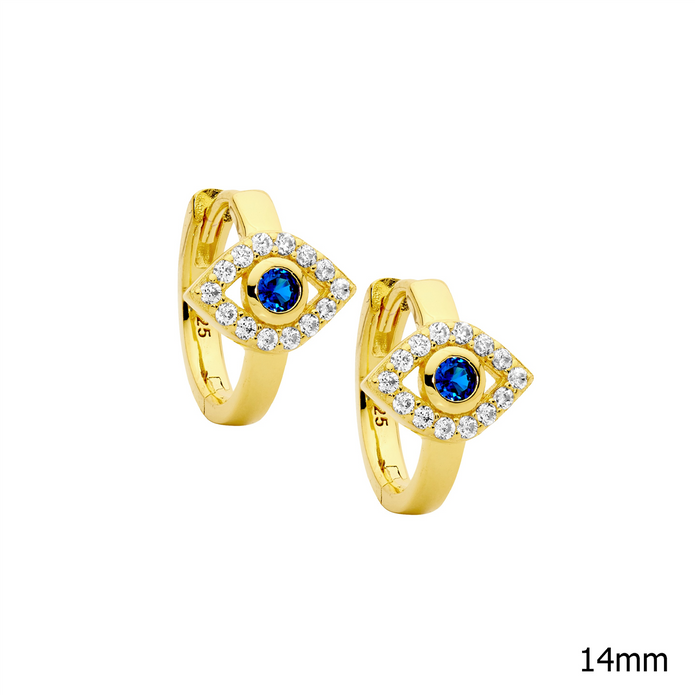 Ellani Sterling Silver Gp 14mm Cz Evil Eye Hoop Earrings