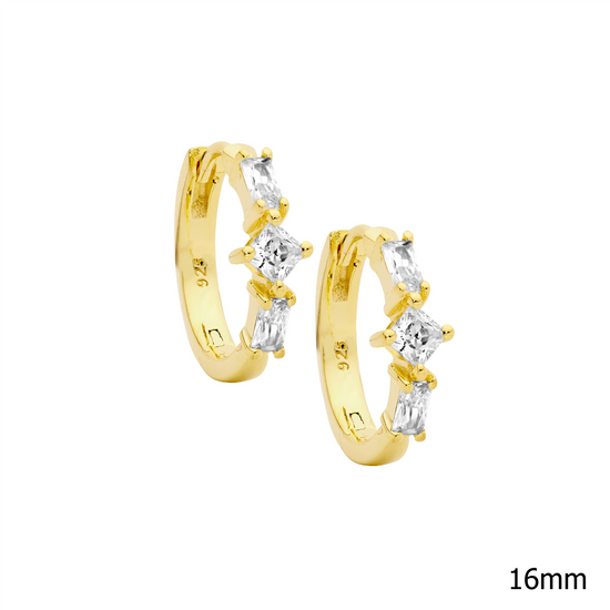 Ellani Sterling Silver Gp Cz Hoop Earrings