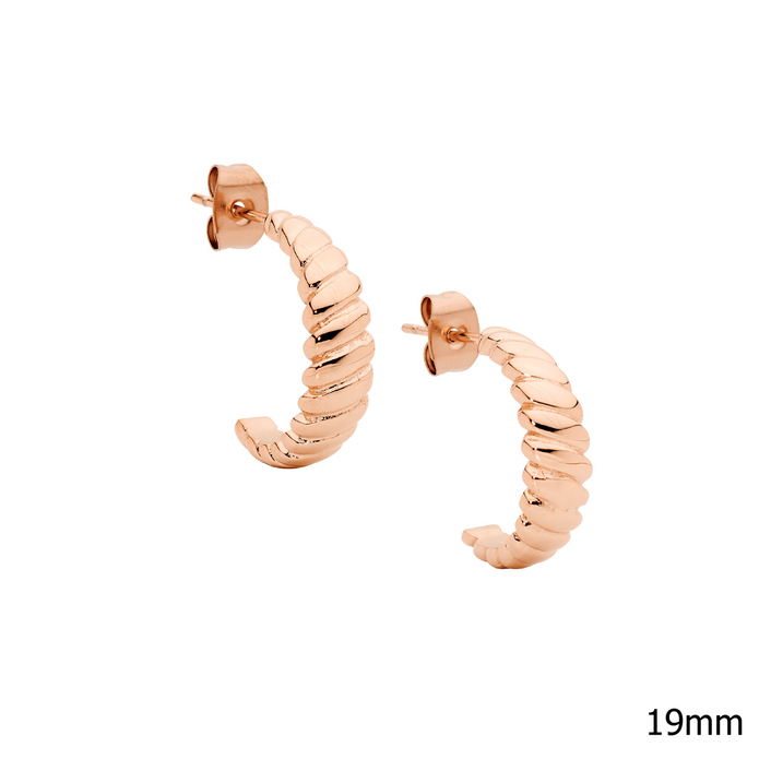 Ellani Stainless Steel Rgp 19mm Twist Hoop Earrings.