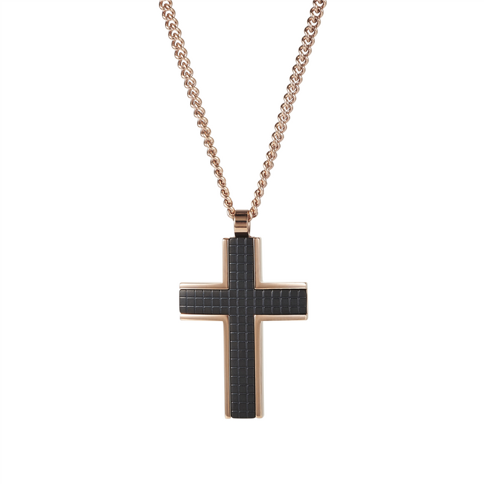 Stainless Steel Rgp Black Chequered Inlay Cross Pendant
