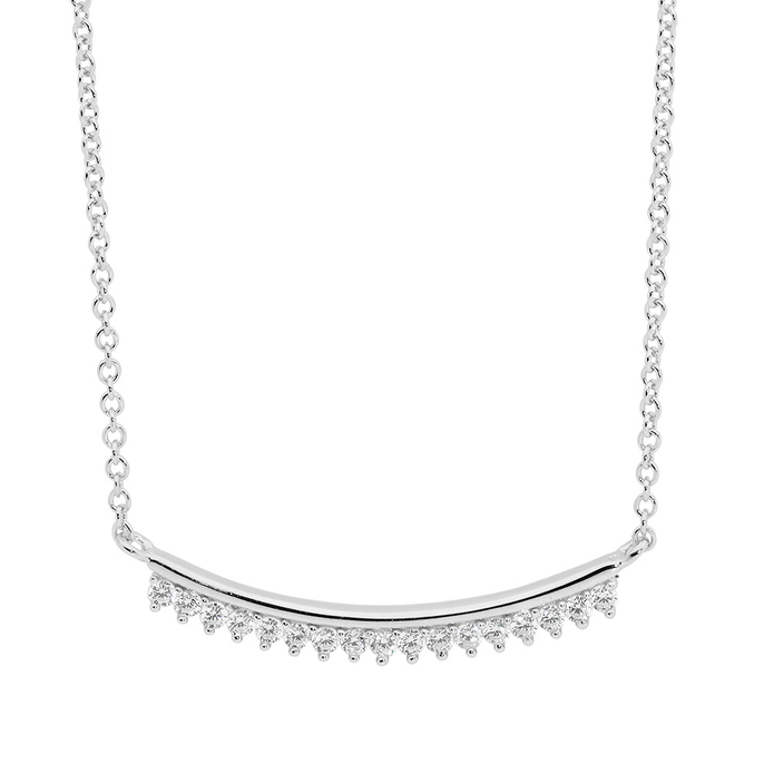 Ellani Sterling Silver 25mm Cz Curved Bar Pendant