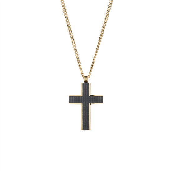 Stainless Steel Ygp Black Chequered Inlay Cross Pendant