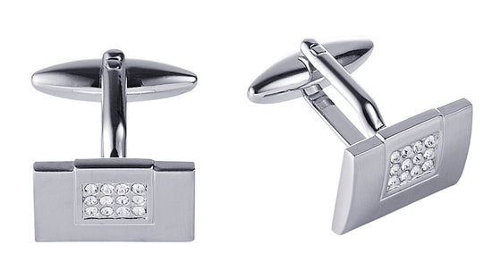 Stainless Steel Brushed And Crystal Cufflinks