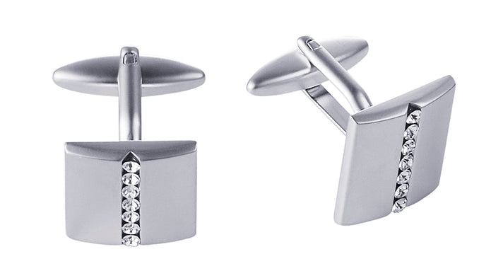 Stainless Steel Brushed Rhodium And Cystal Cufflinks