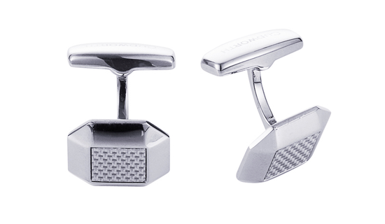 Stainless Steel Octagonal And Silver Fibreglass Cufflinks