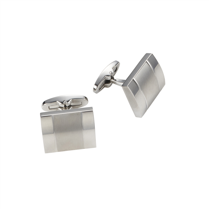 Stainless Steel Brushed And Polished Curved Square Cufflinks