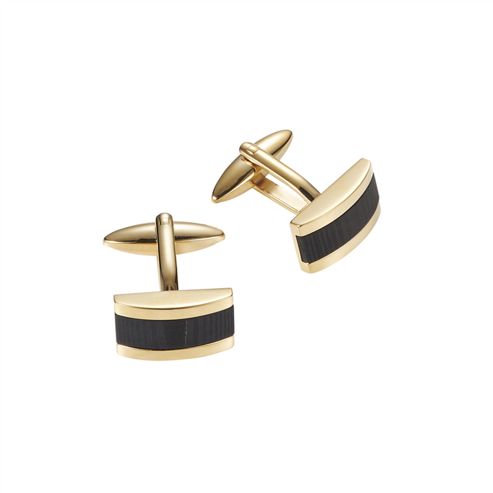Stainless Steel Ip 14k Gold Wood Patterned Carbon Fibre Cufflinks