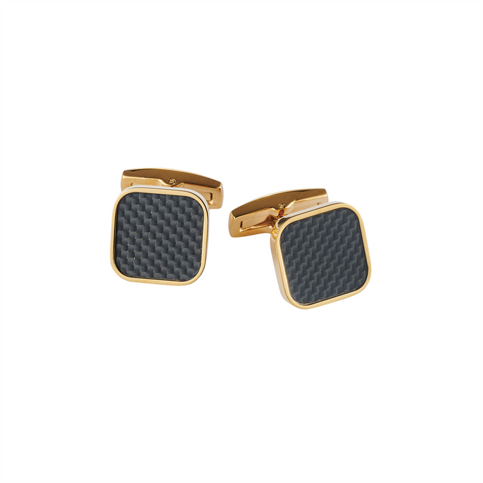 Stainless Steel 14k Ygp And Carbon Fibre Cufflinks