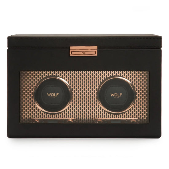 Wolf Axis Collection Copper Double Watch Winder With Storage