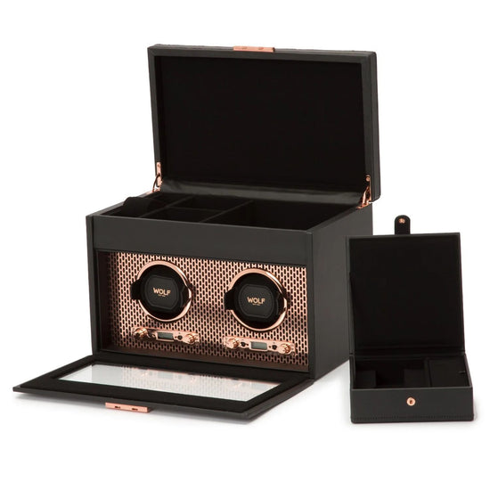 Wolf Axis Collection Copper Double Watch Winder With Storage