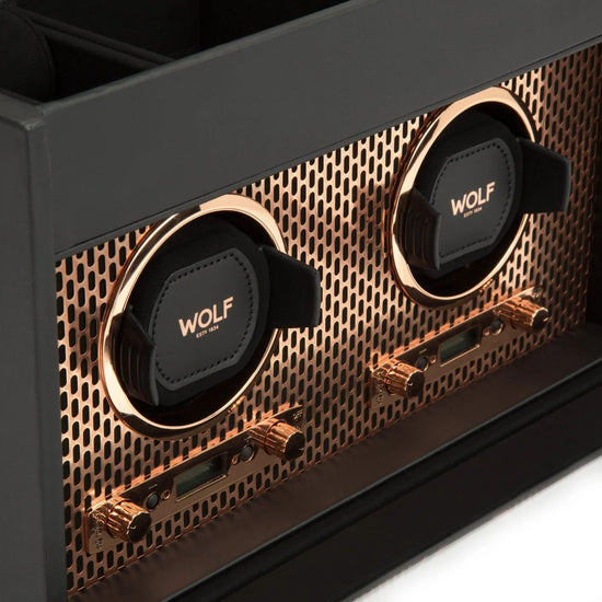 Wolf Axis Collection Copper Double Watch Winder With Storage