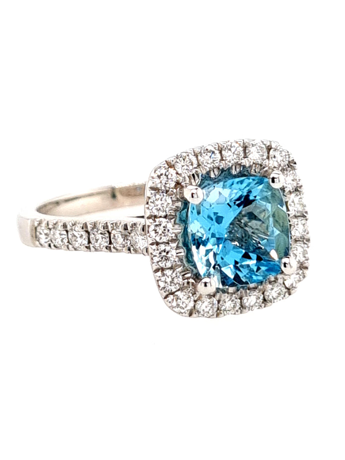 18ct White Gold Aquamarine and Diamond Ring