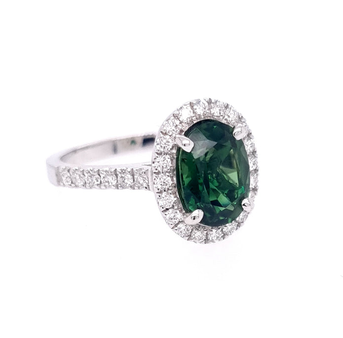 18ct White Gold Natural Chrome Green Tourmaline and Diamond Ring