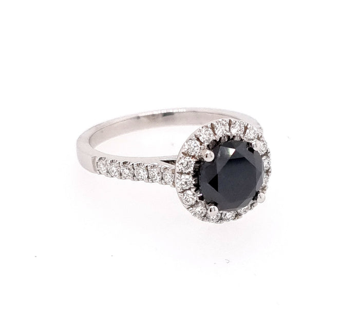 18ct White Gold Halo Black and White Diamond Ring