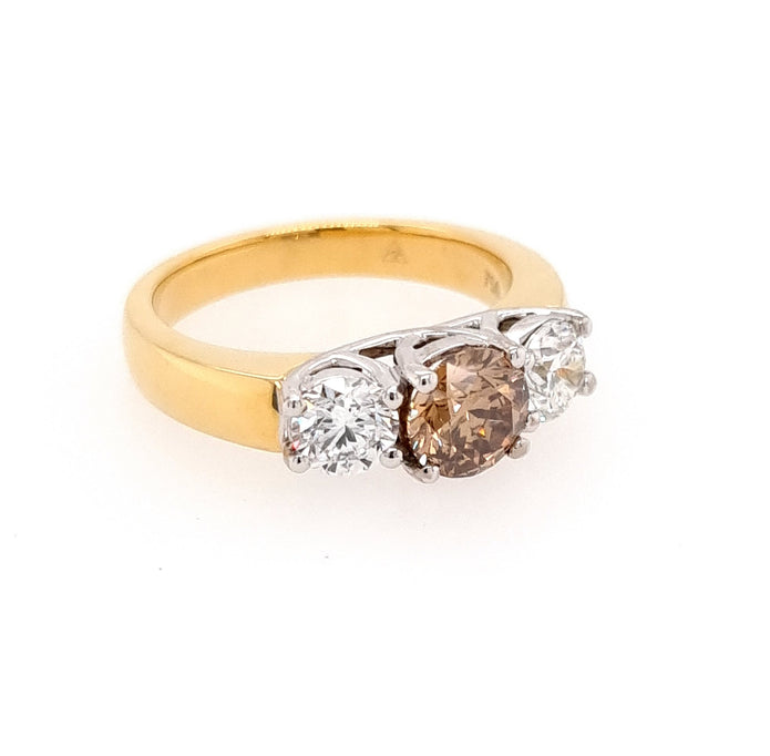 18ct Yellow and White Gold Trilogy Australian Chocolate Diamond Ring