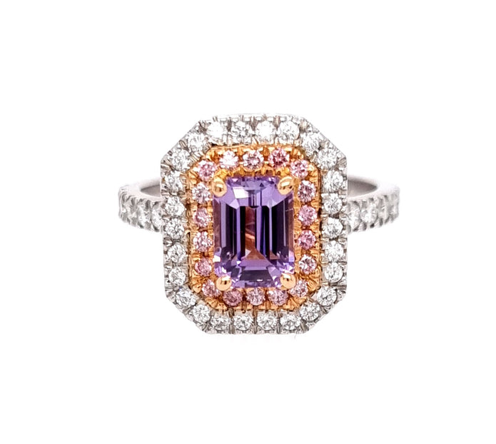 Platinum and 18ct Rose Gold Purple Sapphire and Diamond Ring