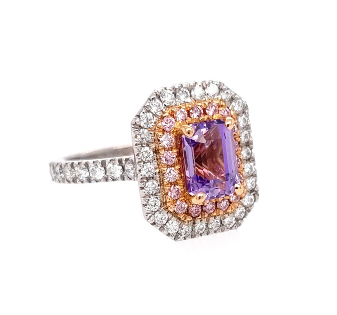 Platinum and 18ct Rose Gold Purple Sapphire and Diamond Ring