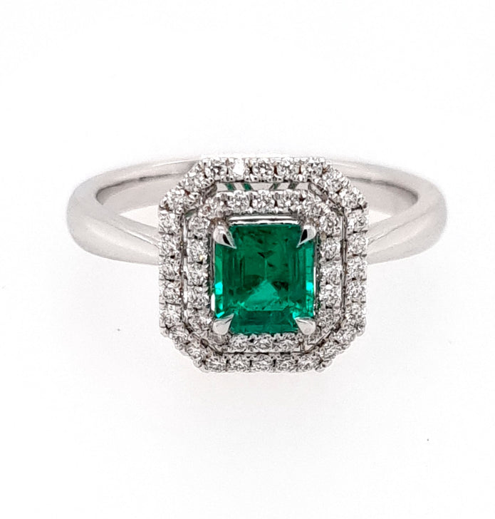 18ct White Gold Emerald and Diamond Ring