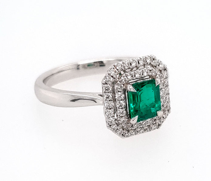 18ct White Gold Emerald and Diamond Ring
