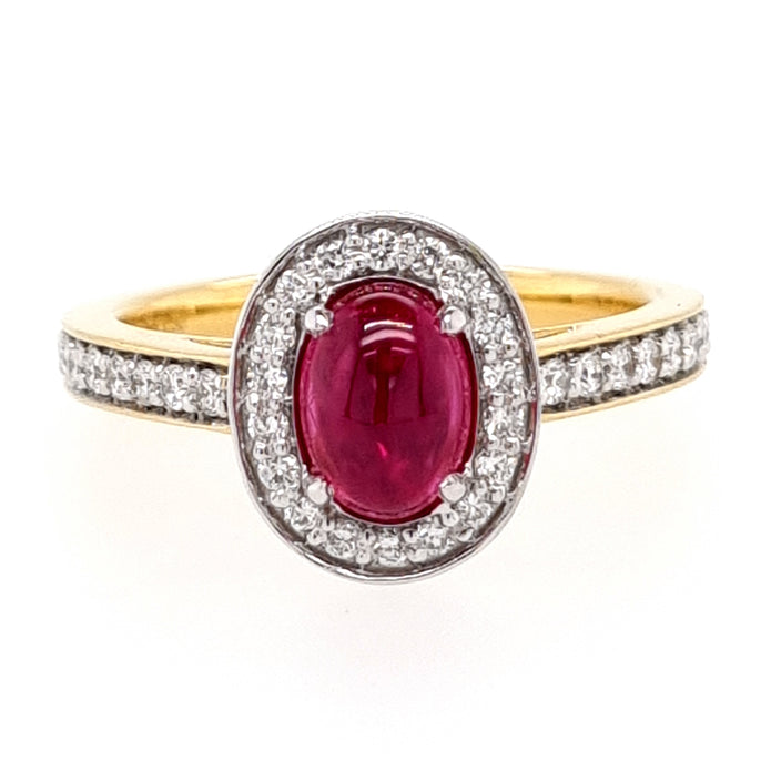 Platinum and 18ct Yellow Gold Oval Cabochon Greenland Ruby and Diamond Ring